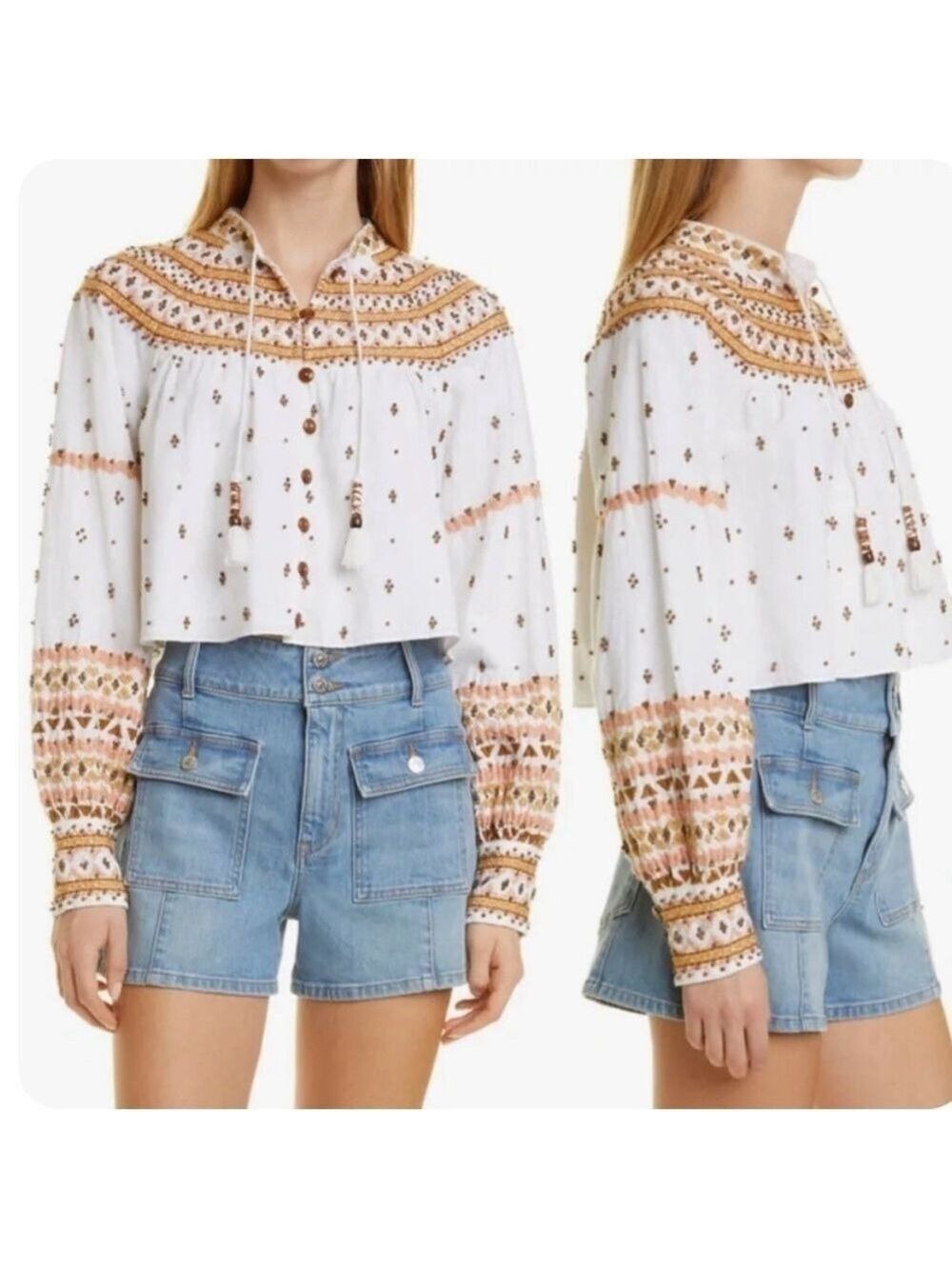 Veronica Beard Fernanda Embellished Beaded Linen Blend Crop Jacket Sz L - Picture 2 of 12